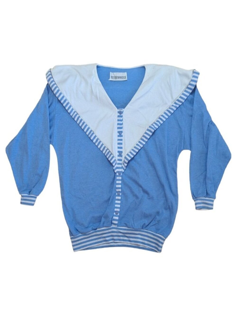 VTG Peter Popovitch Blue & White Nautical Button-Up Sweater